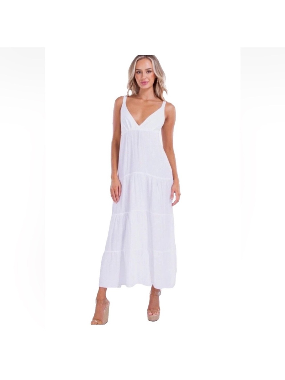 Women’s Seaspice White V-Neck Tiered Peruvian Cotton Maxi Dress